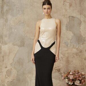 Black Panelled sequined corset maxi dress